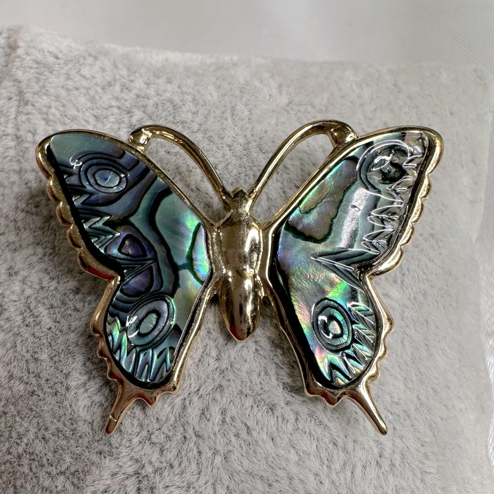 Vintage 22 Carat Gold Plated Butterfly Paua Shell Brooch Pin
